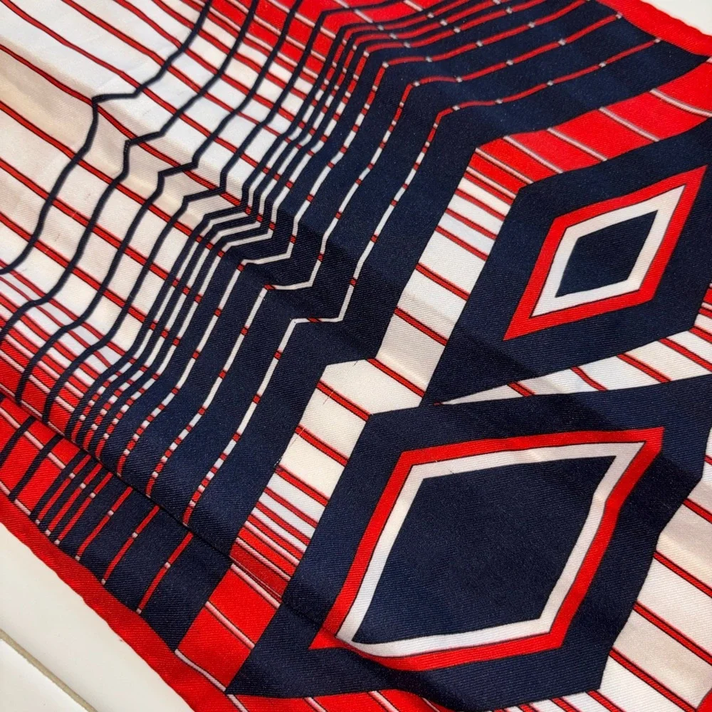 Leonardi Red White Blue Geometric Scarf stripes elegant party travel winter work